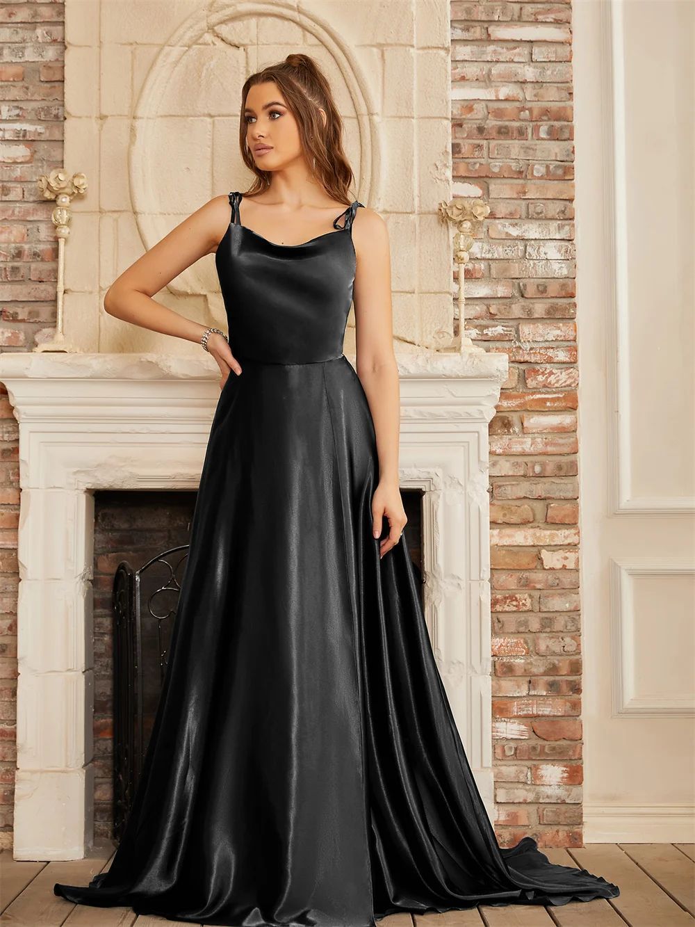 Elegant Women Maxi Beach Satin Dress Leg Slit Lace Up - ANIBEY
