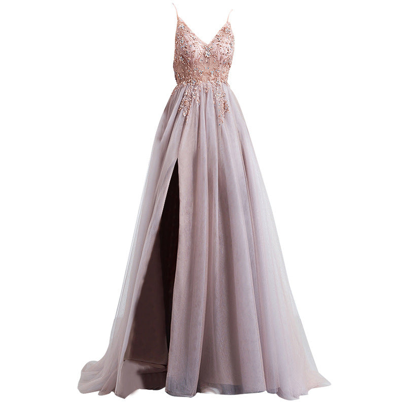 Sling Veil Catwalk High Slit Wedding Evening Dress - ANIBEY