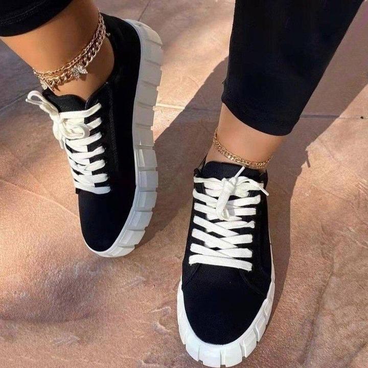 Lace-up Canvas Shoes, Foreign Trade Platform Shoes, Printed Single Shoes - ANIBEY