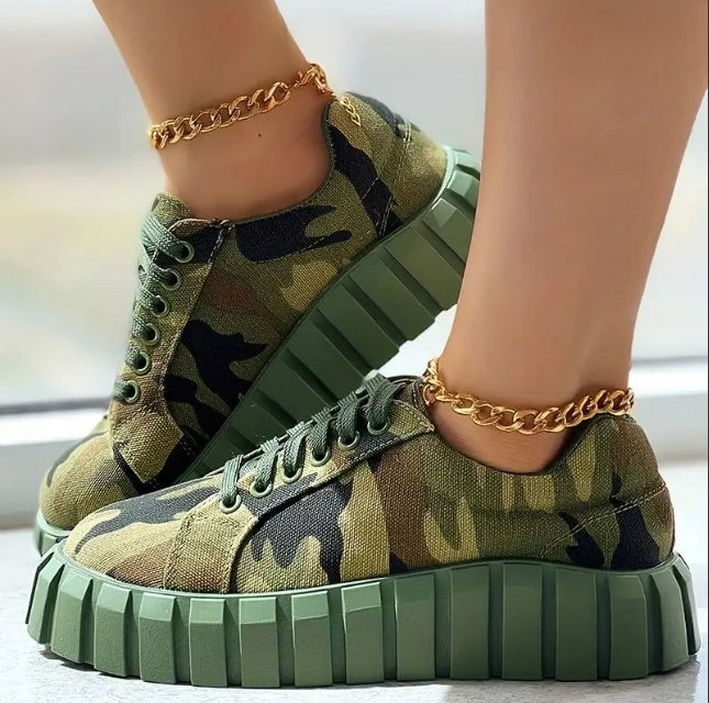 Lace-up Canvas Shoes, Foreign Trade Platform Shoes, Printed Single Shoes - ANIBEY