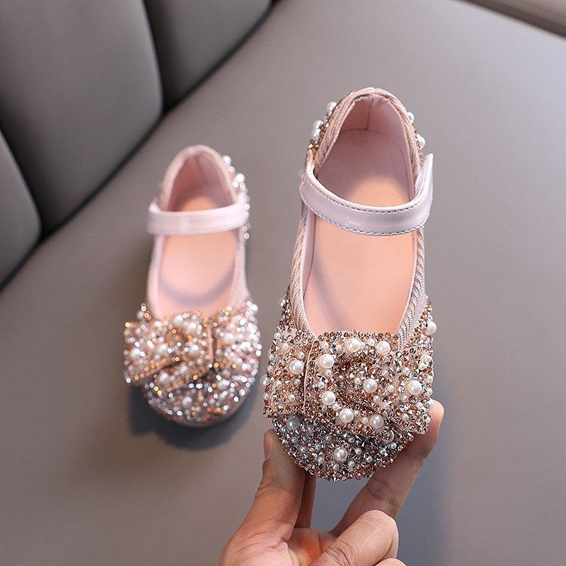 Girls' Leather Shoes Spring And Autumn Style Single Shoes Rhinestone Princess Shoes Performance Shoes - ANIBEY