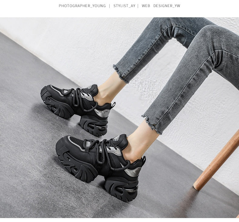 Casual Sneaker Platform Hidden Heel White Shoes - ANIBEY
