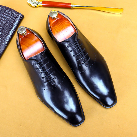 Oxford Retro Gentleman Shoes Lace Up British Whole Leather Leather Casual - ANIBEY