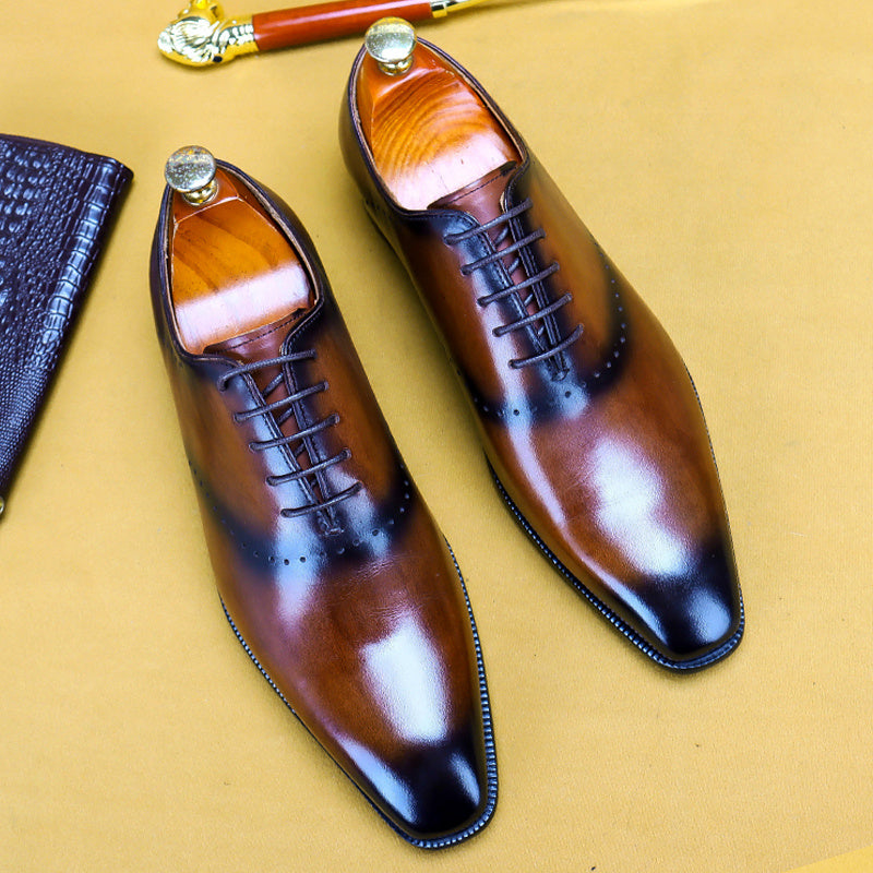 Oxford Retro Gentleman Shoes Lace Up British Whole Leather Leather Casual - ANIBEY