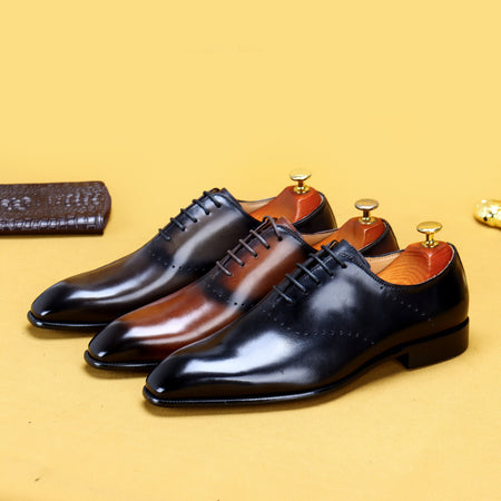Oxford Retro Gentleman Shoes Lace Up British Whole Leather Leather Casual - ANIBEY