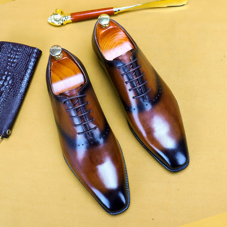 Oxford Retro Gentleman Shoes Lace Up British Whole Leather Leather Casual - ANIBEY