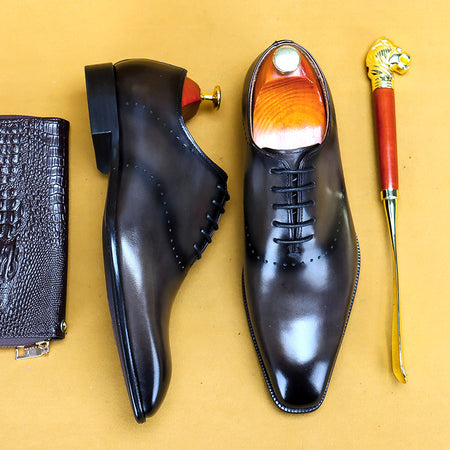 Oxford Retro Gentleman Shoes Lace Up British Whole Leather Leather Casual - ANIBEY