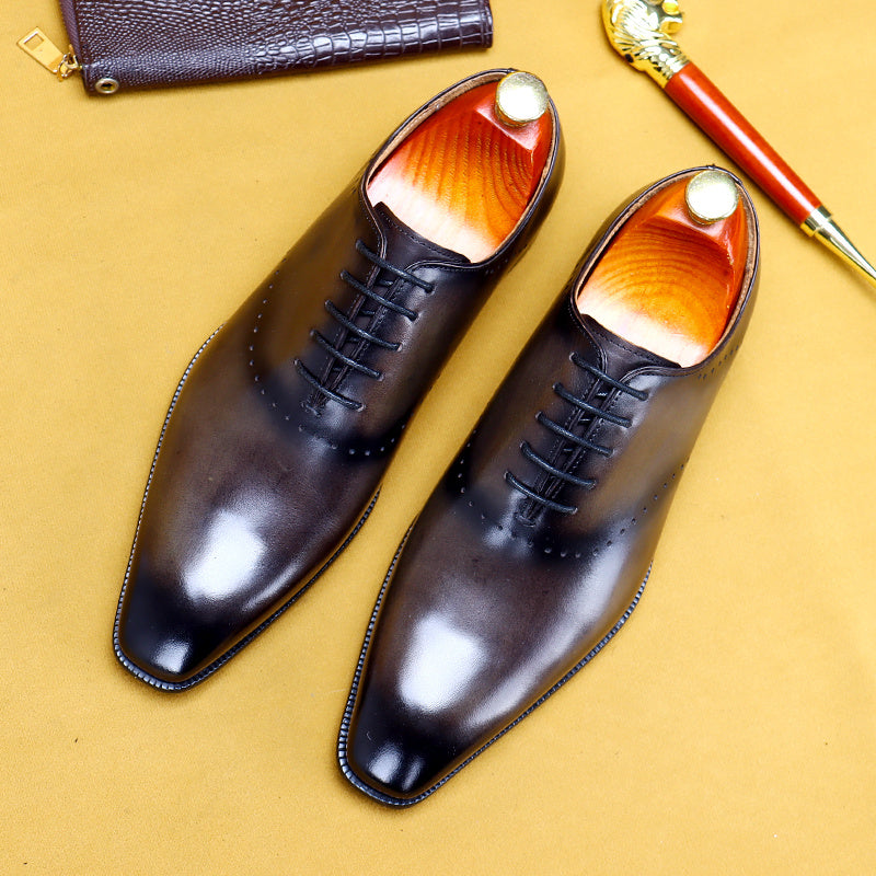 Oxford Retro Gentleman Shoes Lace Up British Whole Leather Leather Casual - ANIBEY