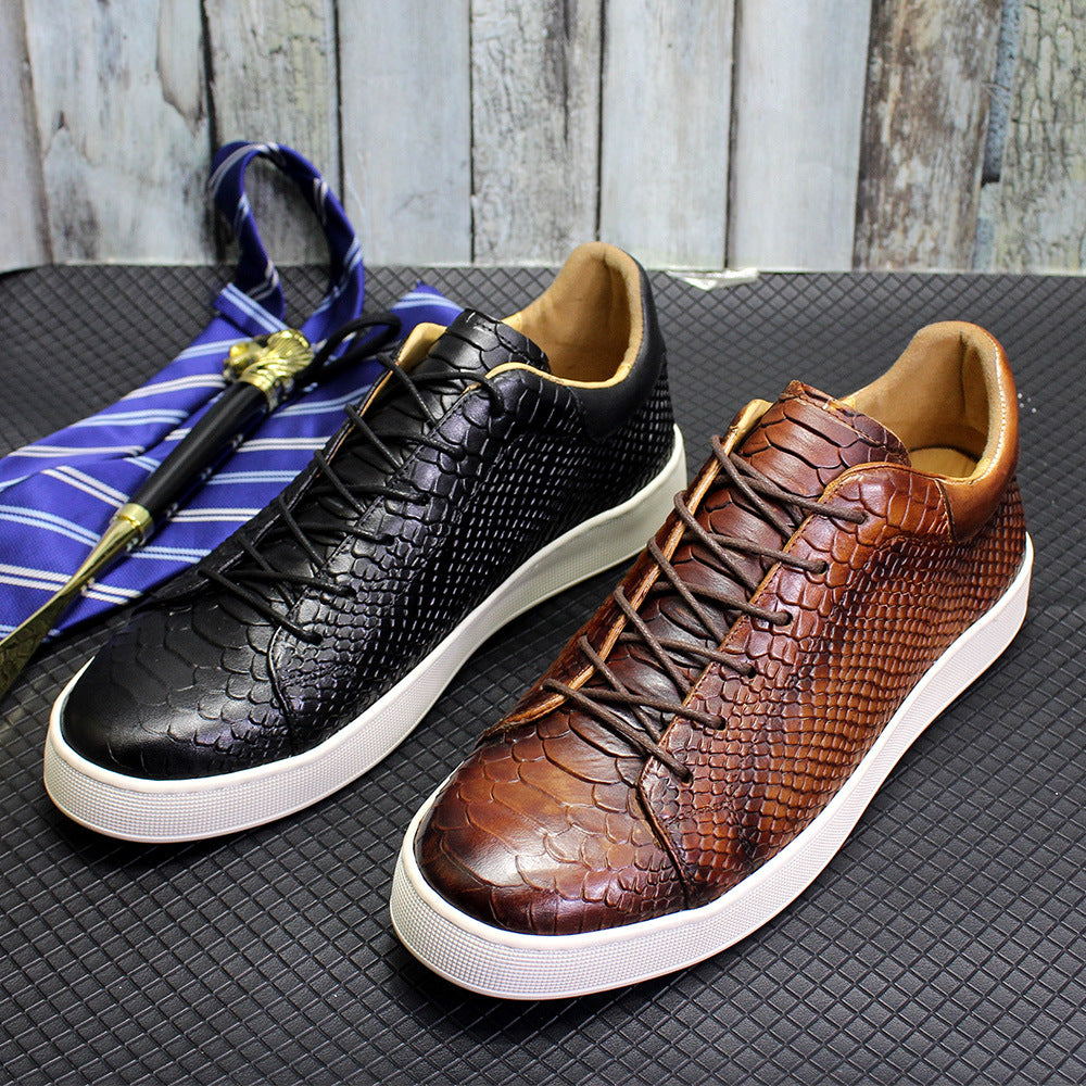 Men's Embossed Flat Casual Leather Shoes - ANIBEY