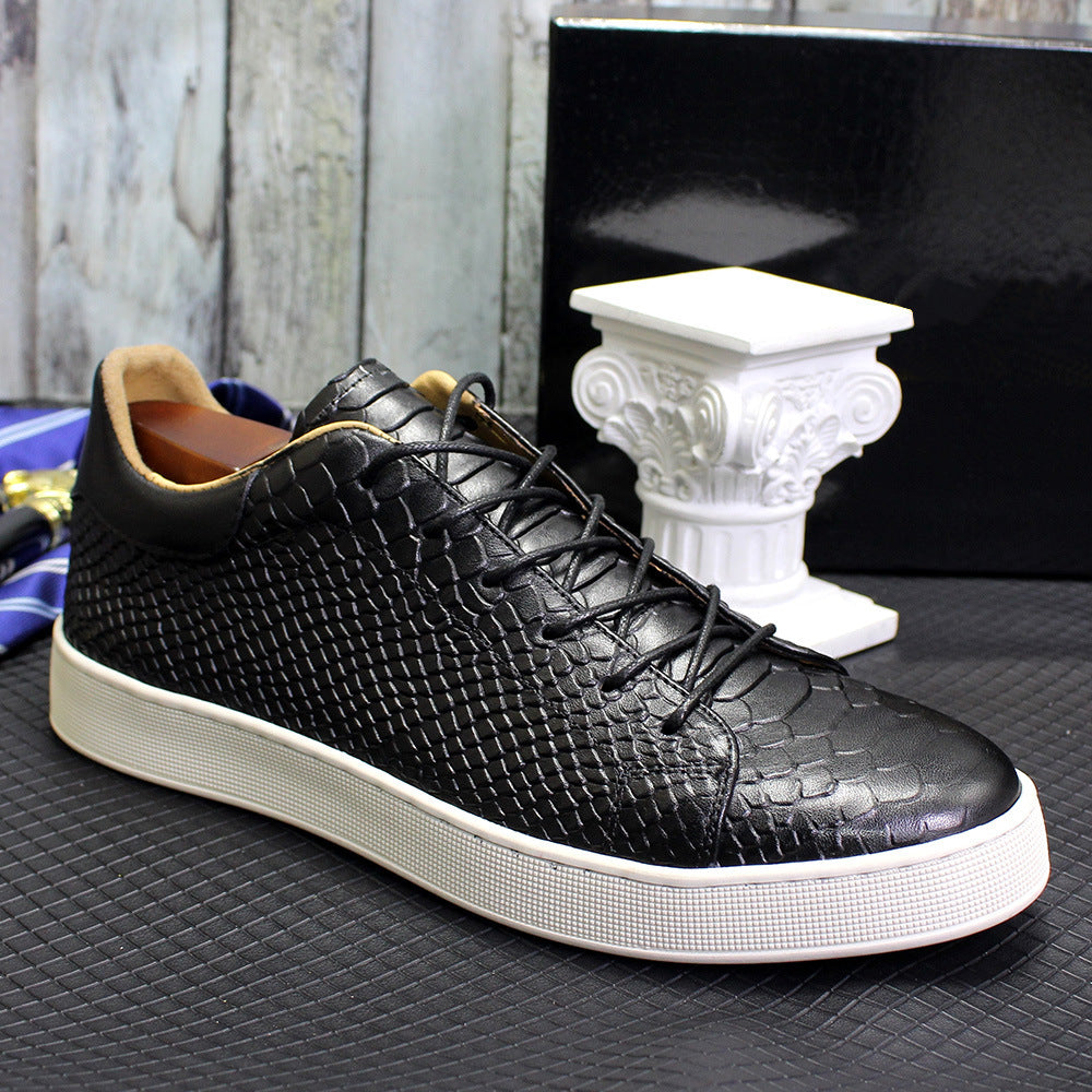 Men's Embossed Flat Casual Leather Shoes - ANIBEY