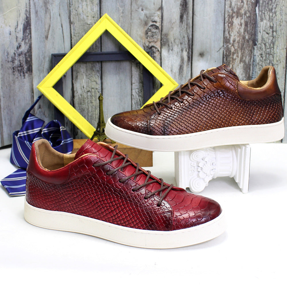 Men's Embossed Flat Casual Leather Shoes - ANIBEY