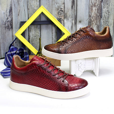 Men's Embossed Flat Casual Leather Shoes - ANIBEY