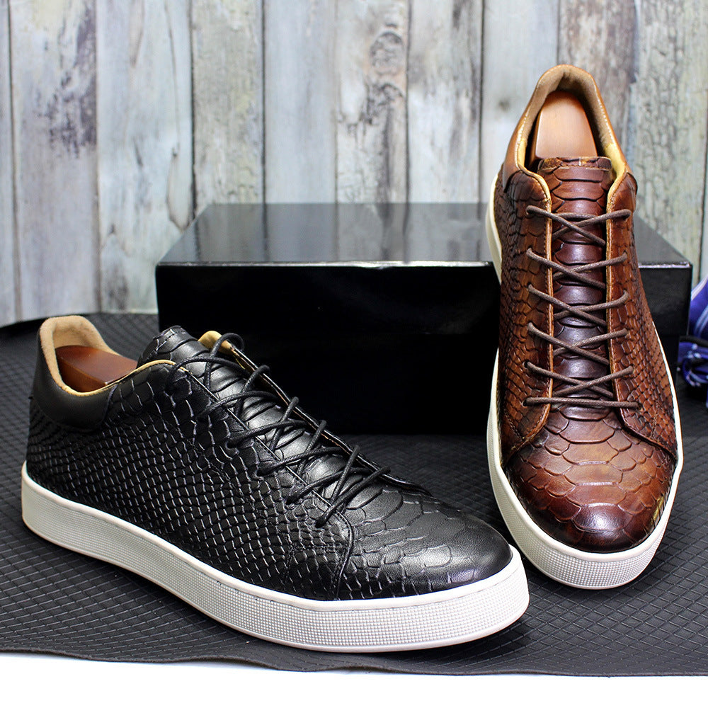 Men's Embossed Flat Casual Leather Shoes - ANIBEY