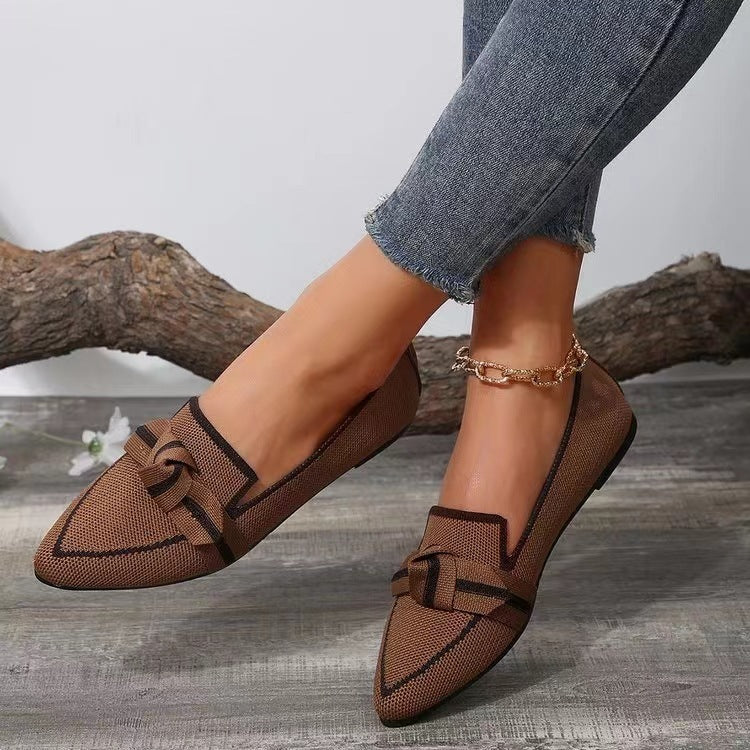 Fashion Pointed Toe Bow Flat Shoes For Women Lying Woven Slip-on Breathable Shoes Summer - ANIBEY