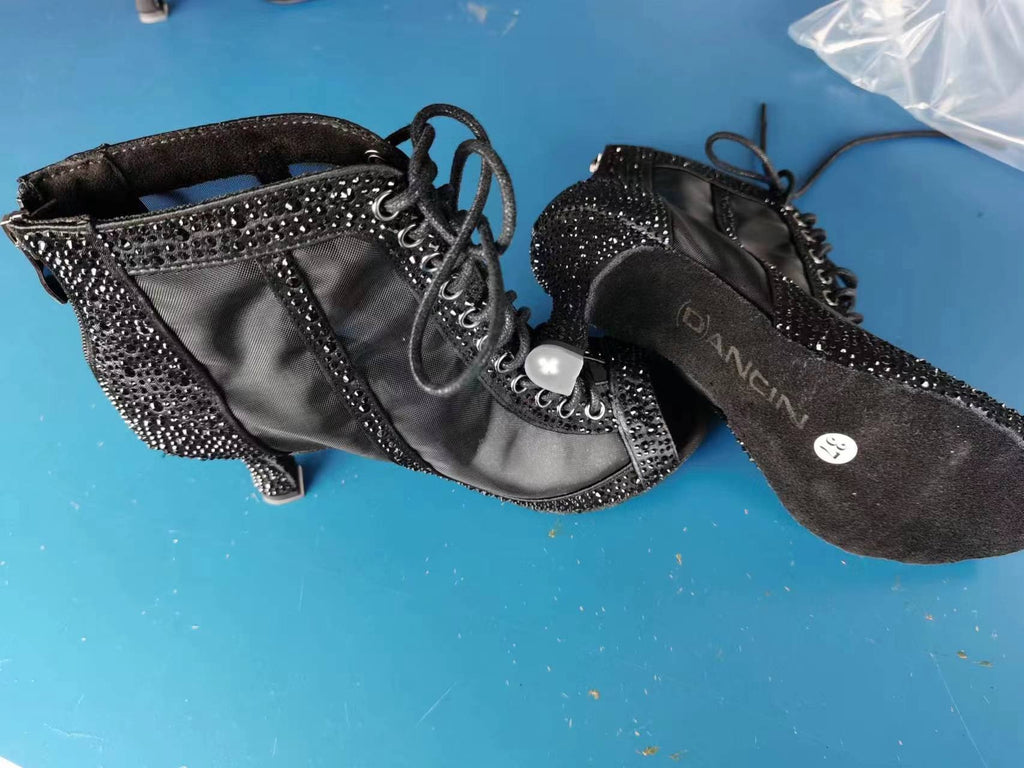 Rhinestone Latin Dance Shoes Adult Women's Mid-high Heel - ANIBEY