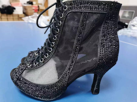 Rhinestone Latin Dance Shoes Adult Women's Mid-high Heel - ANIBEY
