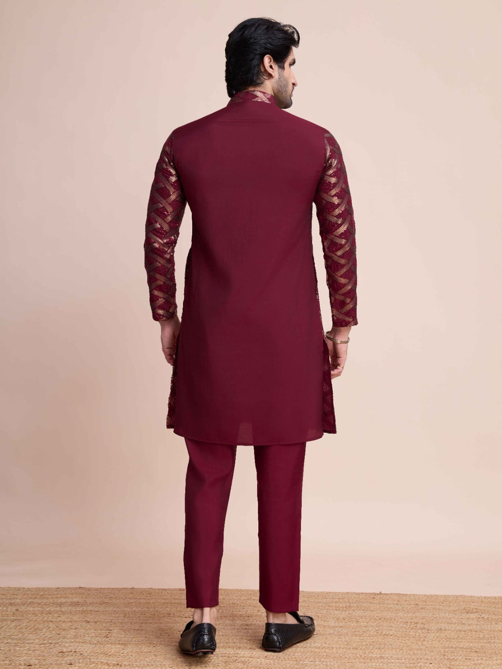 Mustard color pure silk mirror work kurta - Rawayi - ANIBEY