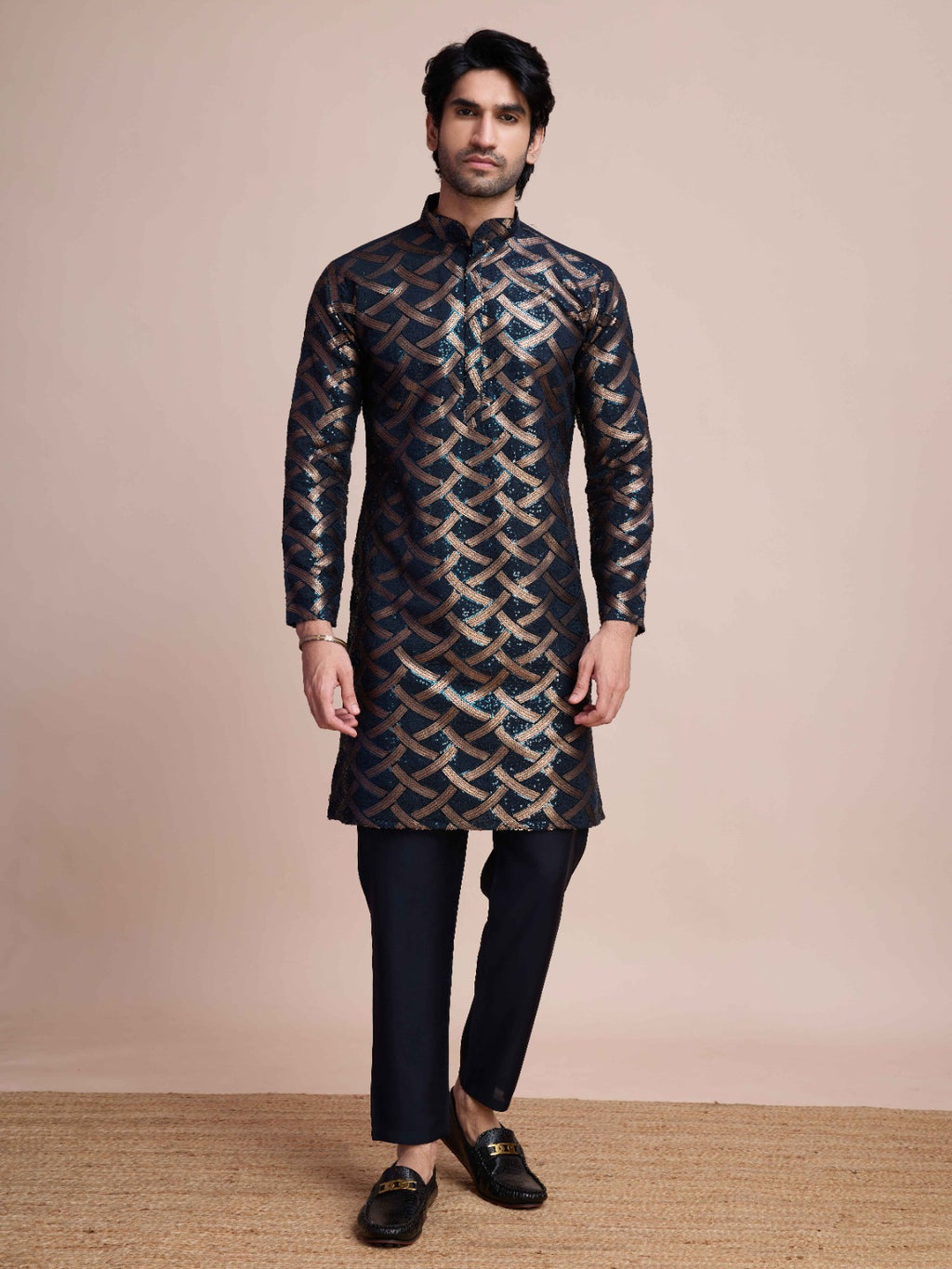 Mustard color pure silk mirror work kurta - Rawayi - ANIBEY