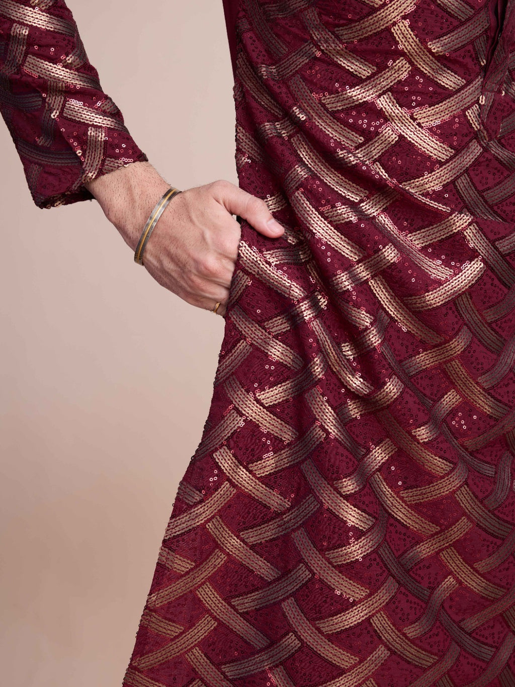 Mustard color pure silk mirror work kurta - Rawayi - ANIBEY