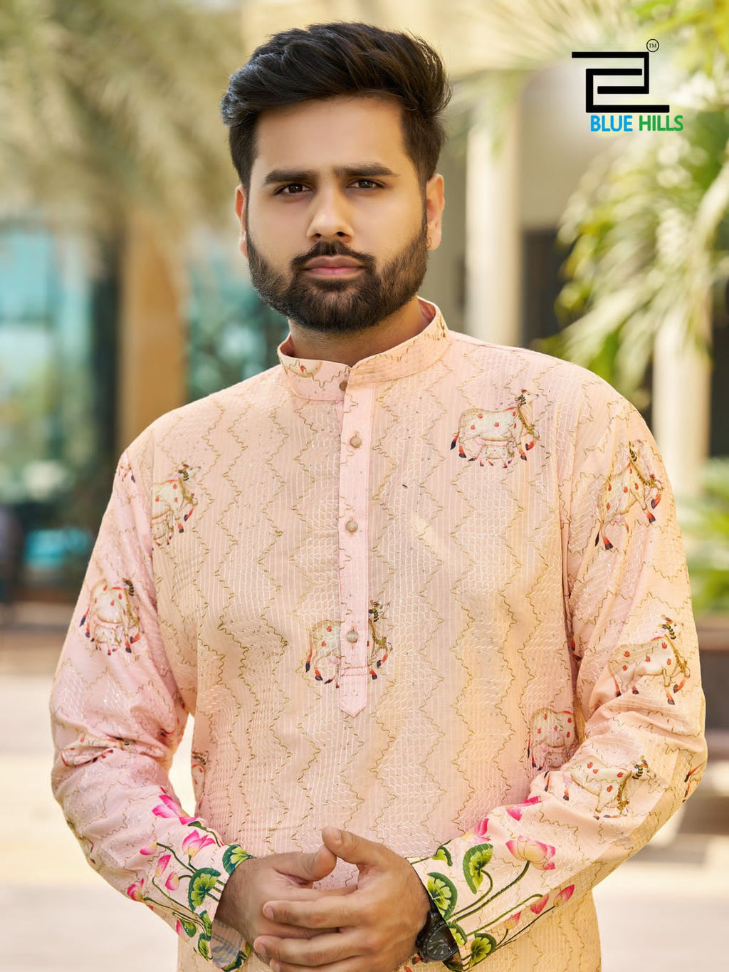 Blue Hills Paarv Rayon Embroidered Mens Kurta With - ANIBEY