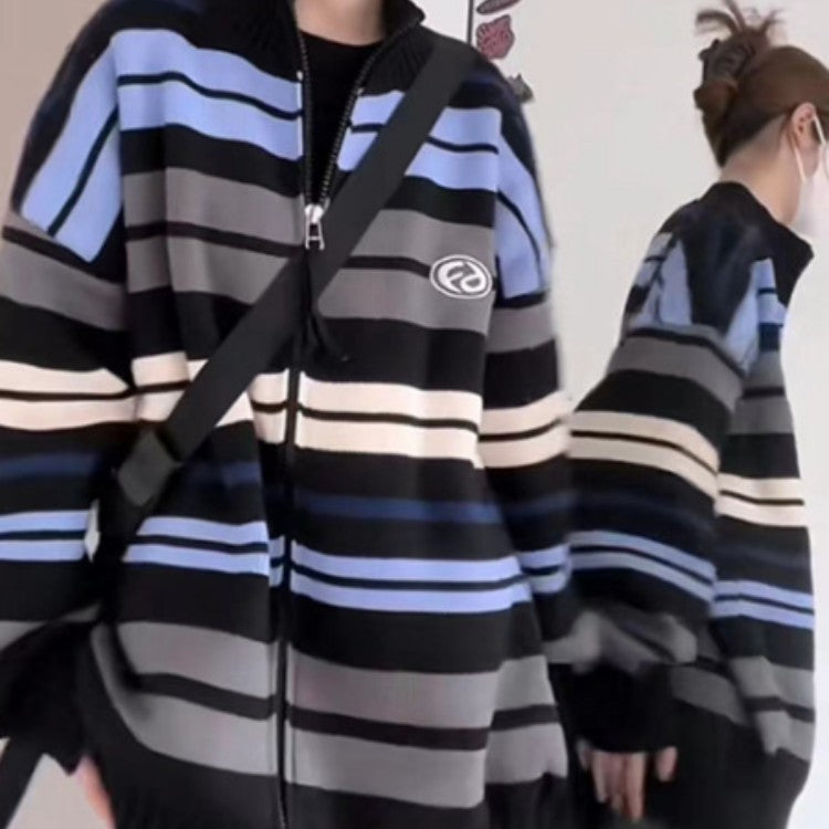 Striped Sweater Casual All-match Loose Sweater - ANIBEY