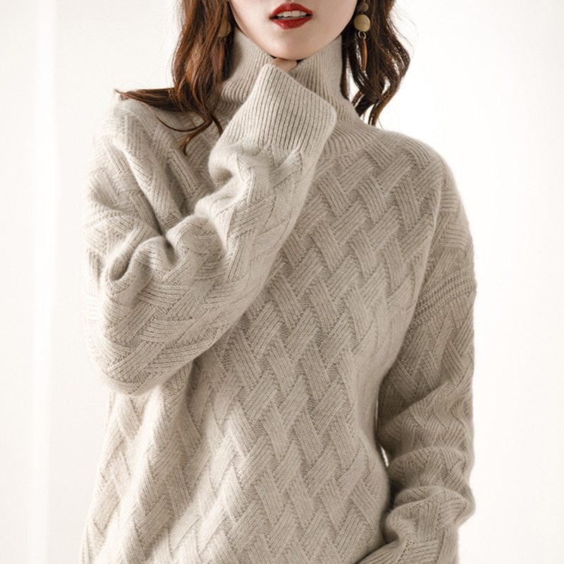 Women's padded pullover sweater wool loose knit - ANIBEY
