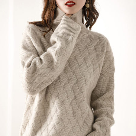 Women's padded pullover sweater wool loose knit - ANIBEY