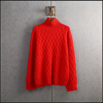 Women's padded pullover sweater wool loose knit - ANIBEY