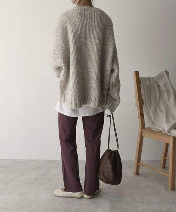 Women's Solid Color Pocket Pullover Sweater - ANIBEY