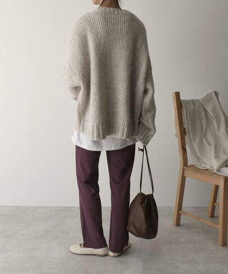 Women's Solid Color Pocket Pullover Sweater - ANIBEY