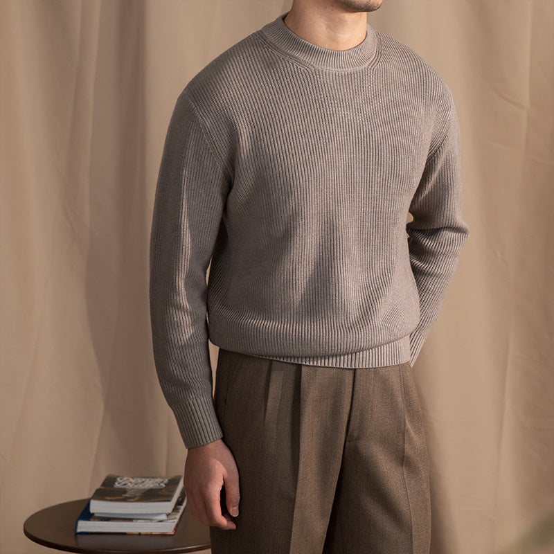 Small Wide Thick Needle Round Neck Sweater - ANIBEY