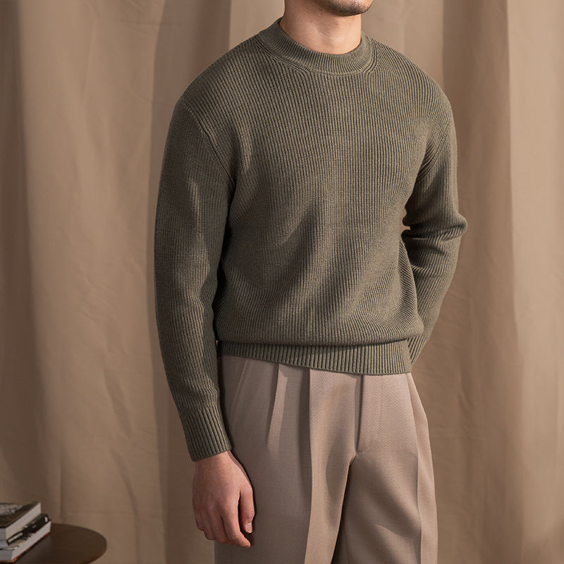 Small Wide Thick Needle Round Neck Sweater - ANIBEY