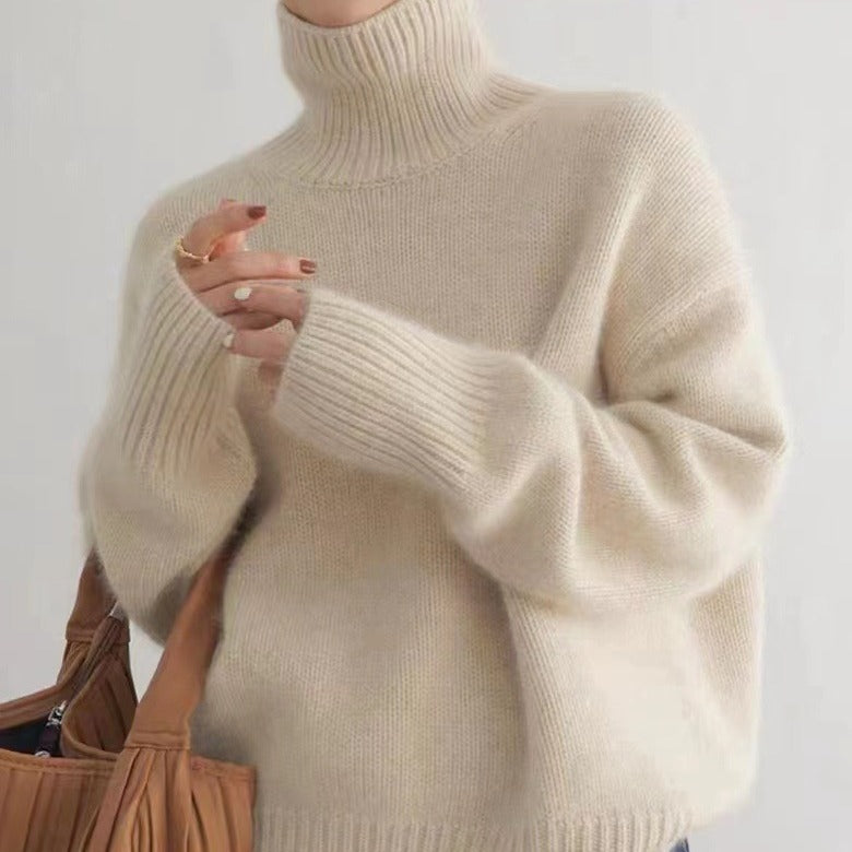 Women's Minimalist Turtleneck Wool Thick Loose Idle Style Knitted Bottoming Sweater - ANIBEY