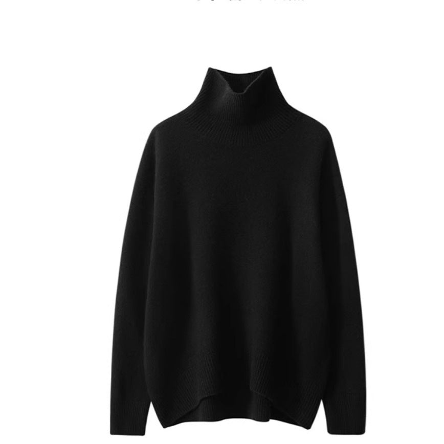 Women's Minimalist Turtleneck Wool Thick Loose Idle Style Knitted Bottoming Sweater - ANIBEY
