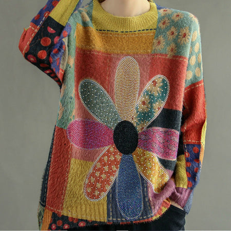 Women's Printed V-neck Mink Sweater - ANIBEY
