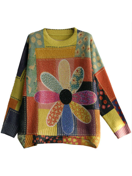 Women's Printed V-neck Mink Sweater - ANIBEY