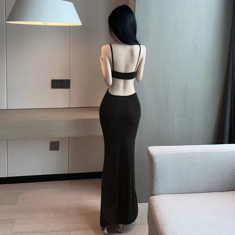 Sexy Camisole Gown Backless Slim Fit Hollow Mid-length Dress - ANIBEY