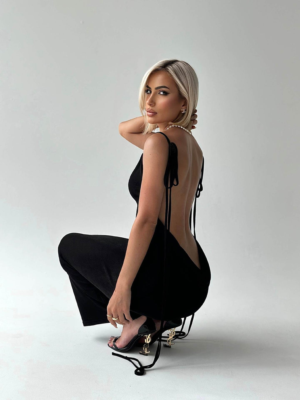 Sexy Slim Backless Dress Summer Camisole Gown Lace-up Long Dress - ANIBEY