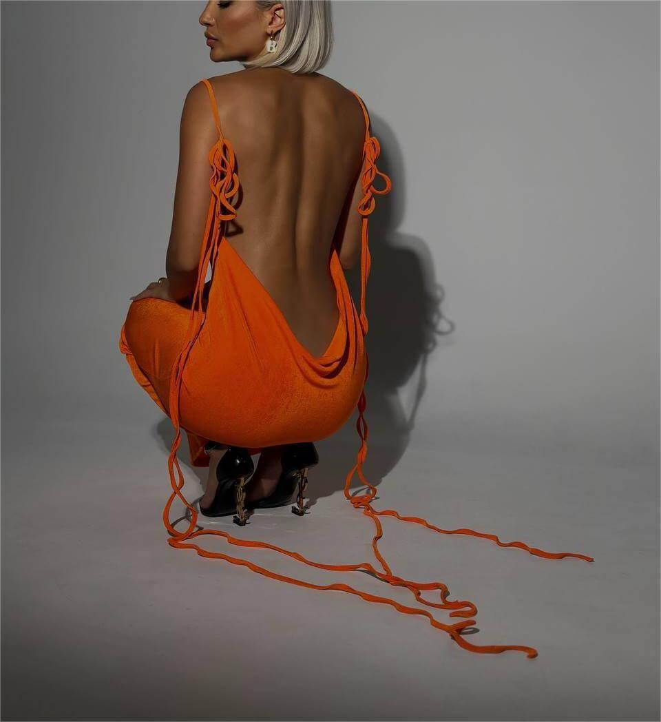 Sexy Slim Backless Dress Summer Camisole Gown Lace-up Long Dress - ANIBEY