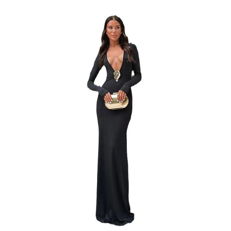Woman Fashion Long Gown V Neck Partywear Dress - ANIBEY