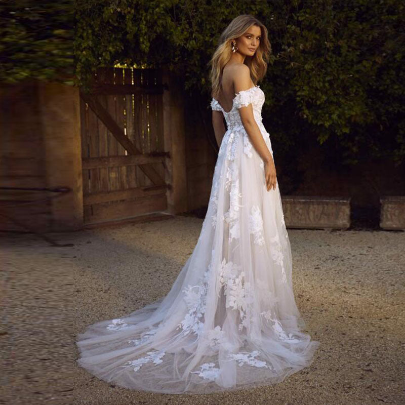 Lace Wedding Dresses Off The Shoulder Appliques A-Line Bride Dress Princess Wedding Gown Bridal Dress - ANIBEY