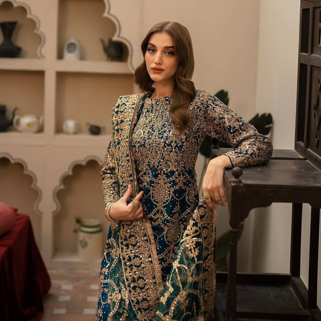 Royal Navy Blue Color Faux Georgette With Embroidery - ANIBEY