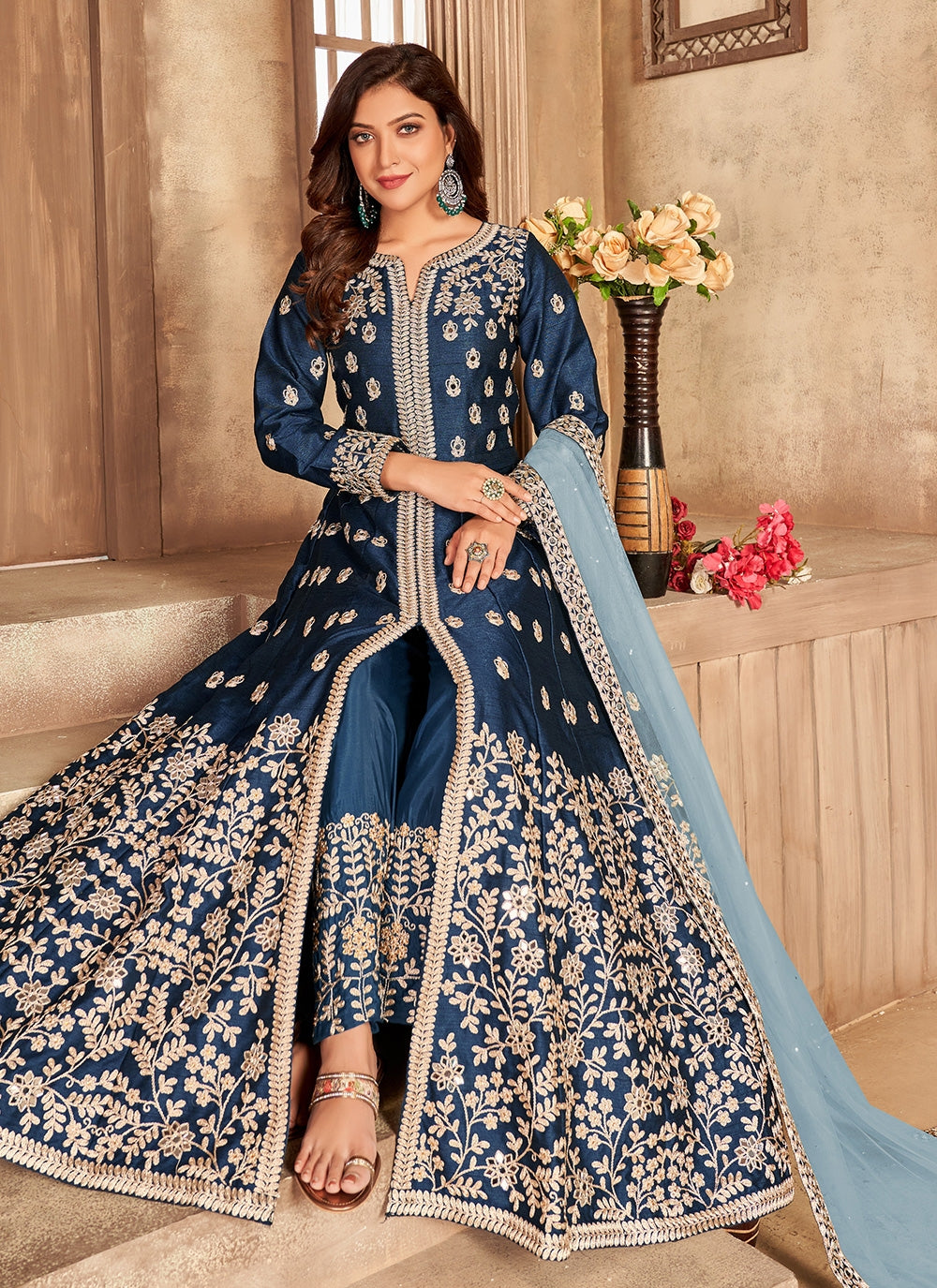 Embroidered Pure Art Silk Anarkali Kurta Set