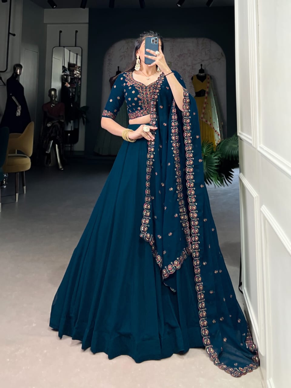 Buy Teal Blue Lehenga Choli Sets for Women - ANIBEY