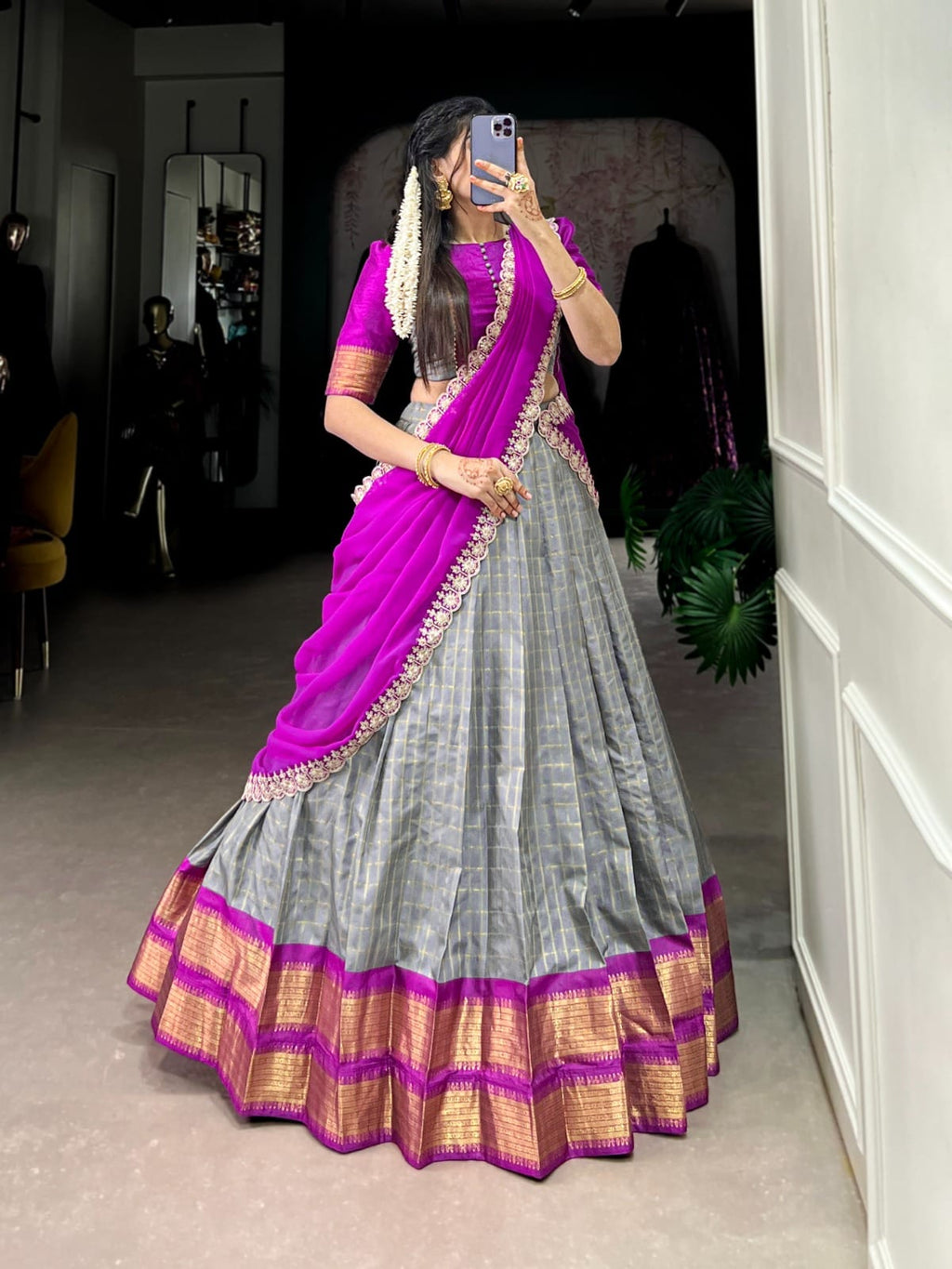 ANVESHA Chex With Zari Weaving Work Lehenga SET - ANIBEY
