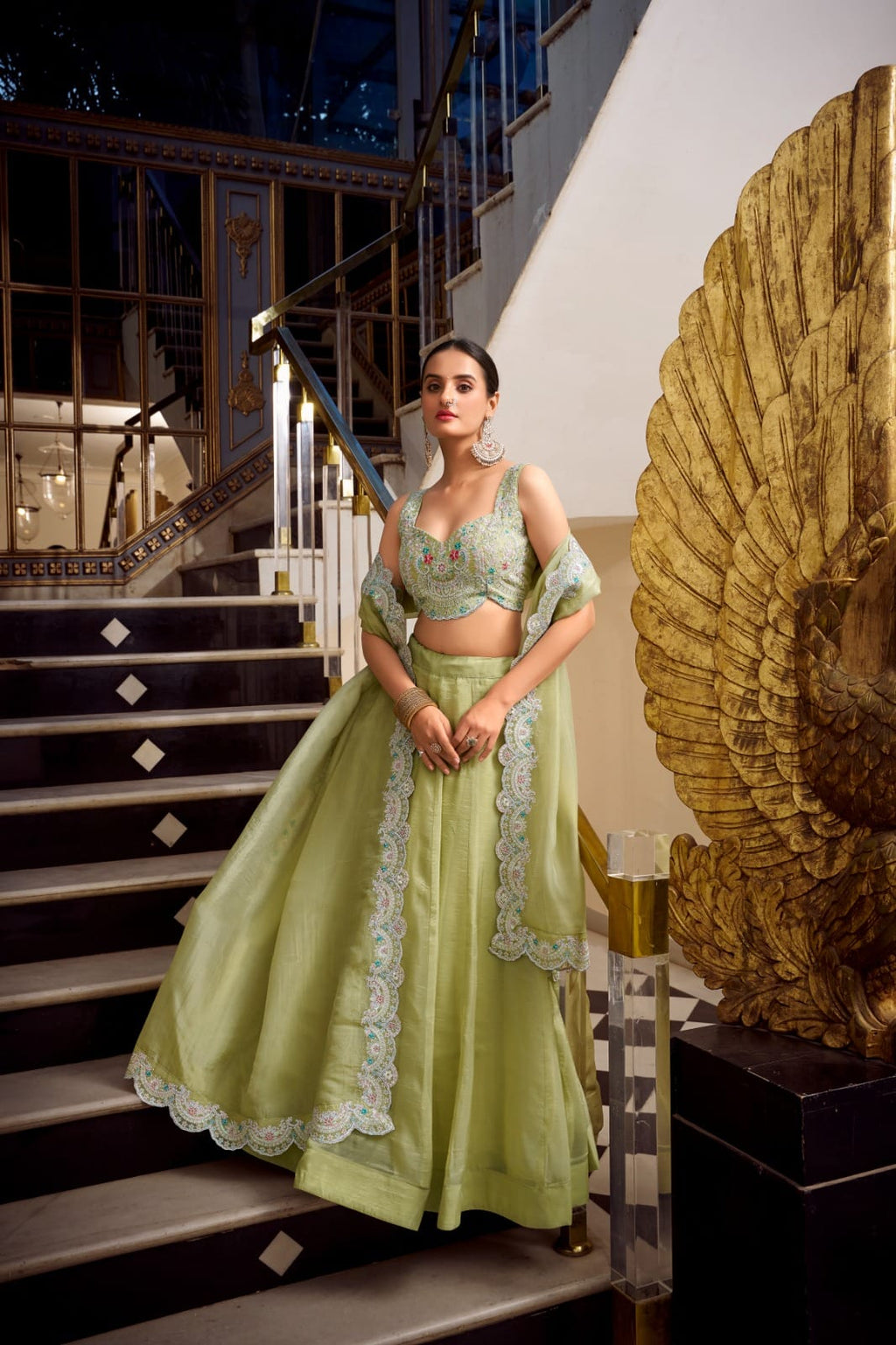 Multicolor italian silk digital printed croMulticap top lehenga - ANIBEY