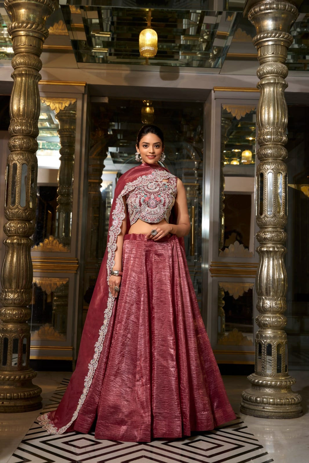 Multicolor italian silk digital printed croMulticap top lehenga - ANIBEY
