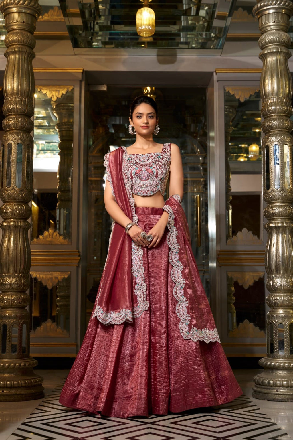 Multicolor italian silk digital printed croMulticap top lehenga - ANIBEY