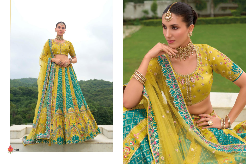 Shaded Multi Color Peach and Yellow Beautiful Traditional - ANIBEY