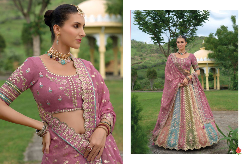 Shaded Multi Color Peach and Yellow Beautiful Traditional - ANIBEY